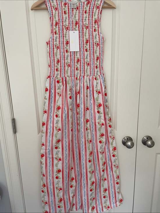 Caroline Constas Dresses & Skirts - NWT Caroline Constas White Maxi Dress with Red Floral & Blue Stripe - Size Small